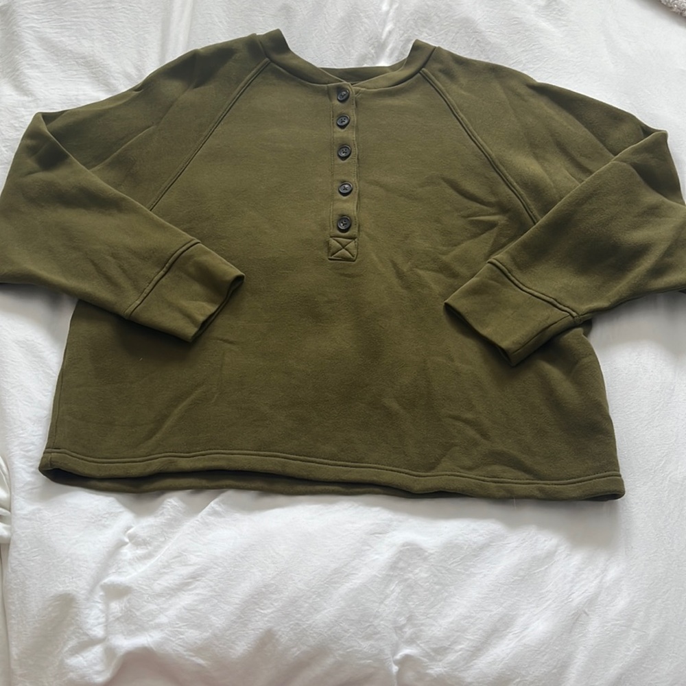 Madewell green half-button crewneck sweatshirt